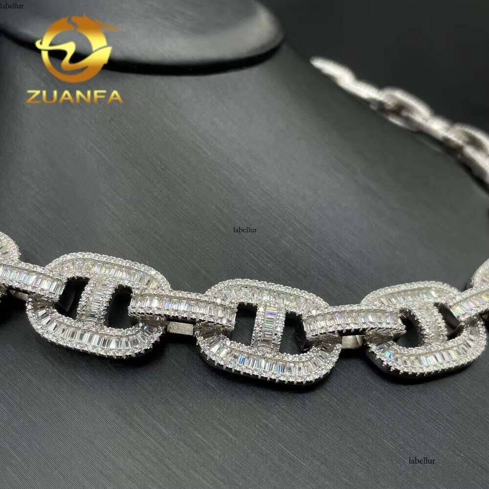 Luxurious Jewelry Necklace 15Mm Sterling Sier Hip-Hop Style Iced Baguette Cuban Chain
