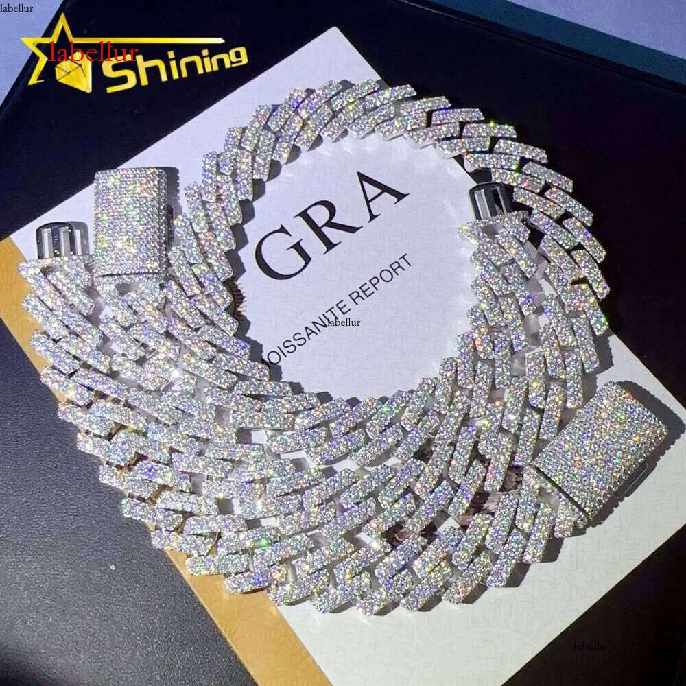 Top Trendy 15Mm 2 Rows Iced Out Bling Vvs1 D Color Moissanite Dia Cuban Chain Hip Hop Necklace Jewelry