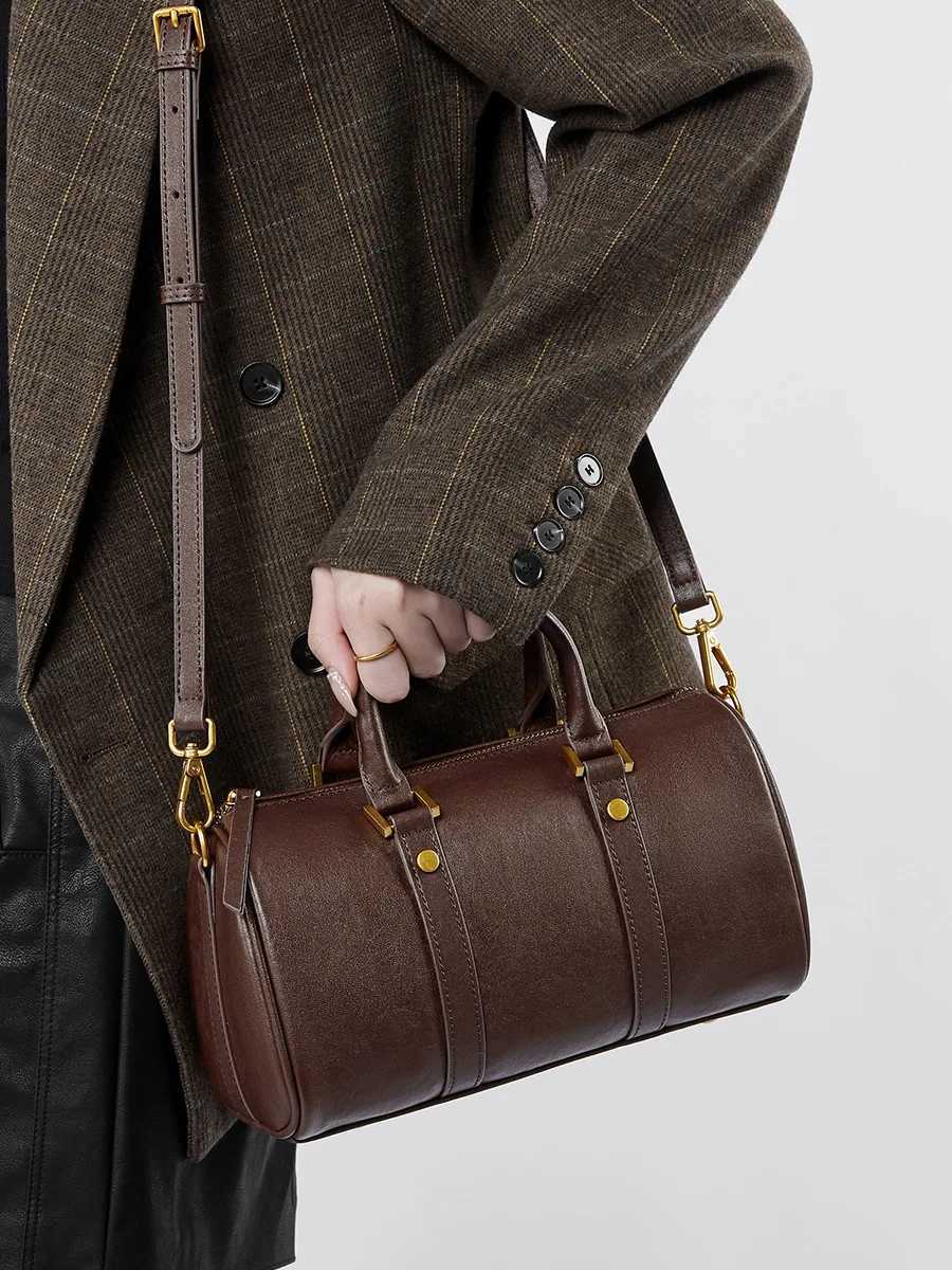 100% Genuine Leather Vintage Women Handbag Shoulder Bag Luxury Cowhide Boston Bag Ladies Commuting Crossbody Bag For Shopping Z250809
