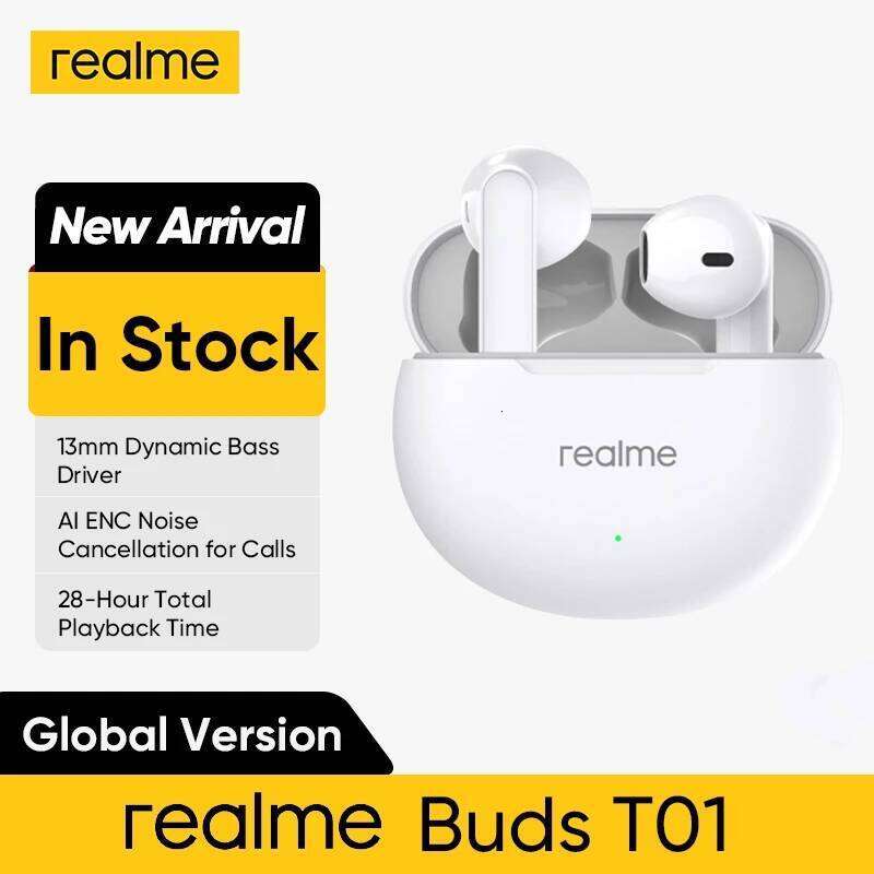 Global Version Realme Buds T True Wireless AI Noise Cancelling TWS Earphone Bluetooth Hour Battery Life IPX