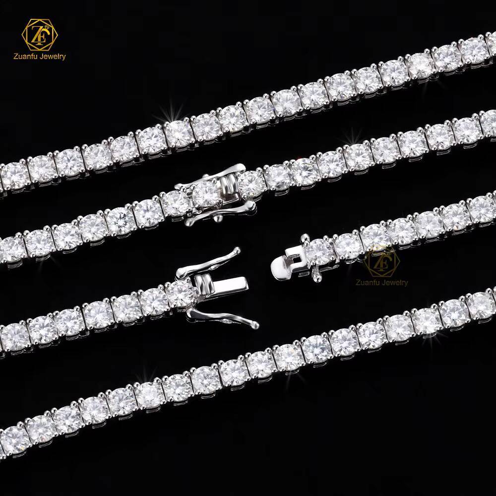 Hiphop Jewelry Round Cut Moissanite Tennis Chain Pass Diamond Tester 925 Silver Tennis Necklace Ice Out Moissanite Chain