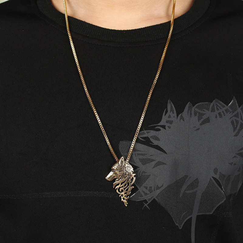 Men's Bold Wolf Head Fashion Personality Metal Animal Sweater Chain Necklace