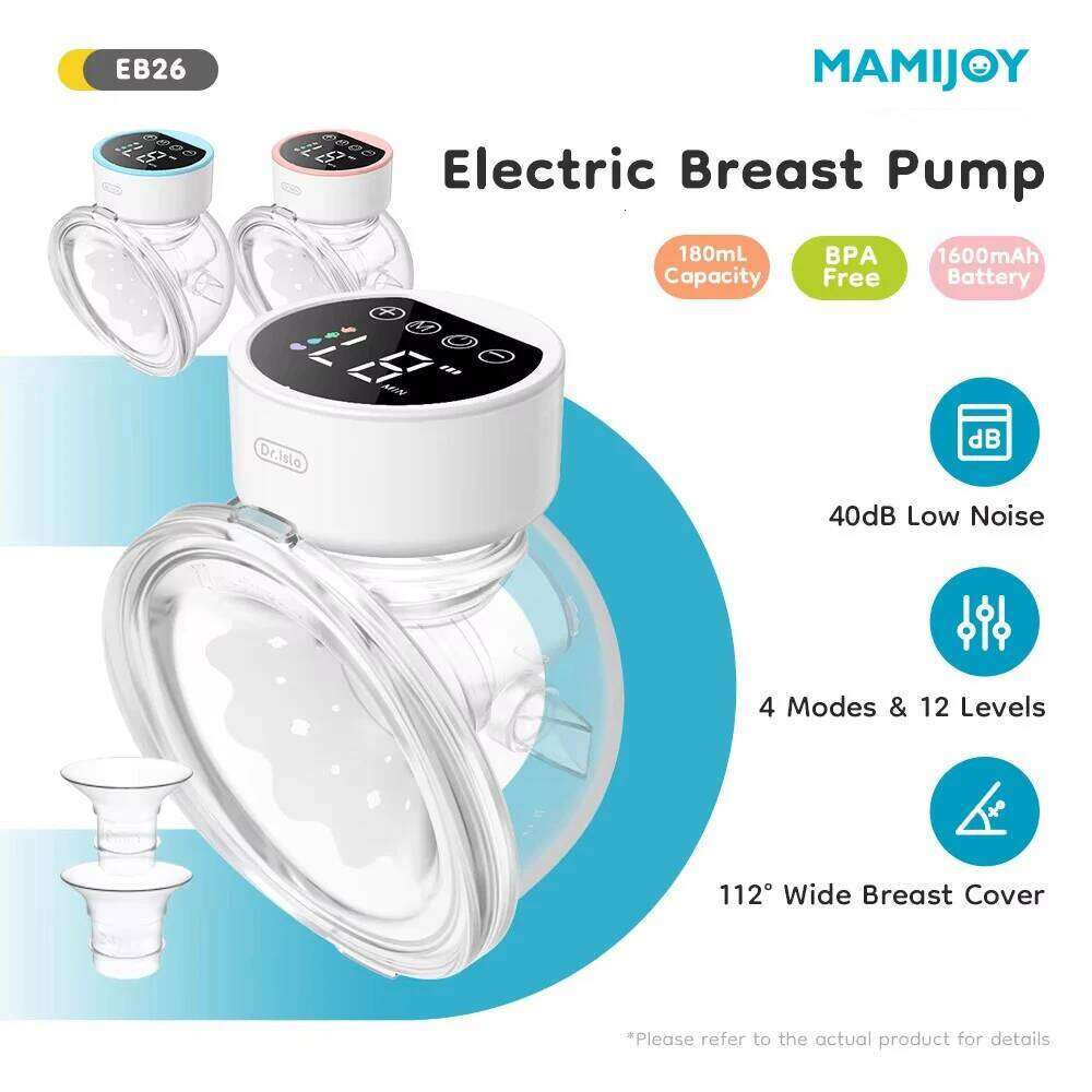 MAMIJOY Wearable Electric Pumps 4 Modes 12 Levels Portable Hands Free Breast Pump Silent Comfort With 19/24mm Flange EB26