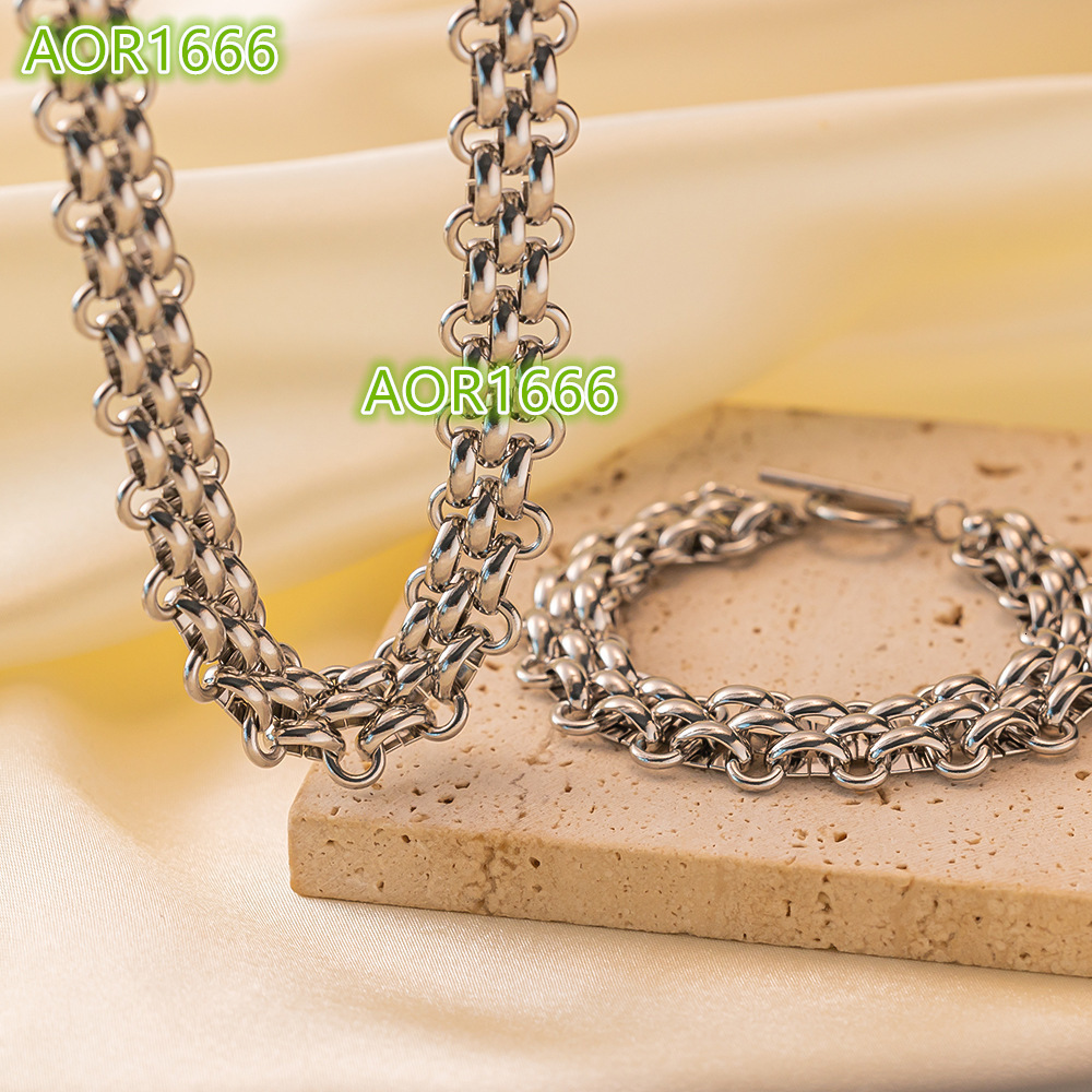 Multi-layer Woven Stainless Steel Thick Chain Does Exaggerated Metal OT Buckle Bracelet Necklace Jewelry Set for Men Women