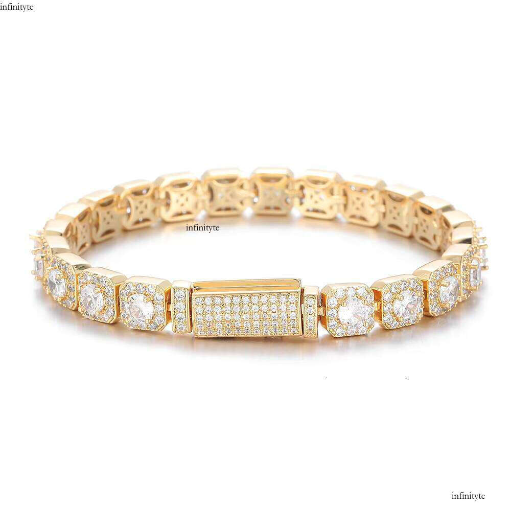 NUOYA 7mm Cluster Tennis Chain Bracelet Gold Sier Plated Iced Out Shiny Dia Hip Hop Jewelry Gift