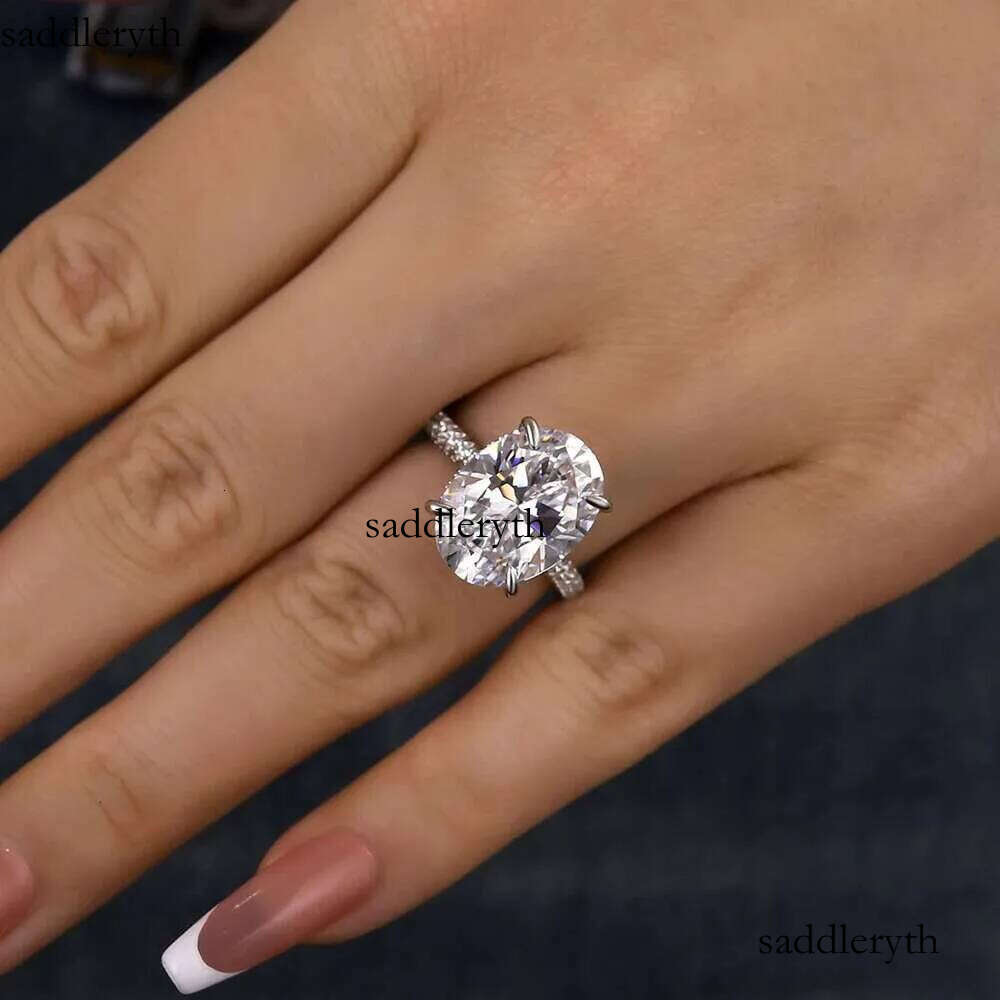 8CT Oval Cut Full Moissanite Engagement Rings for Women Sterling Sier Big Gemstone Wedding Band Jewelry with Certificate