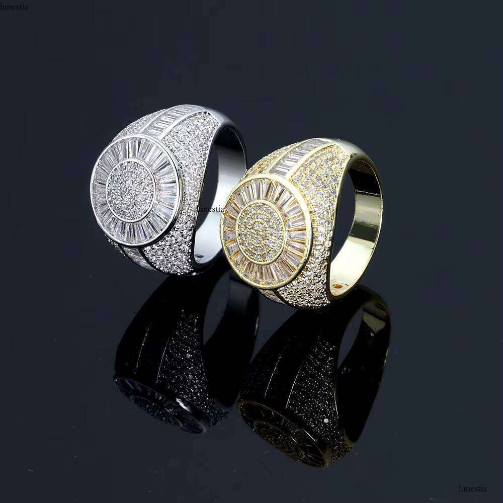 NUOYA Hip Hop Fine Jewelry Shiny Iced Out Dia Sier and Gold Plated Brass Micro Pave Baguette CZ Stones Ring for Women