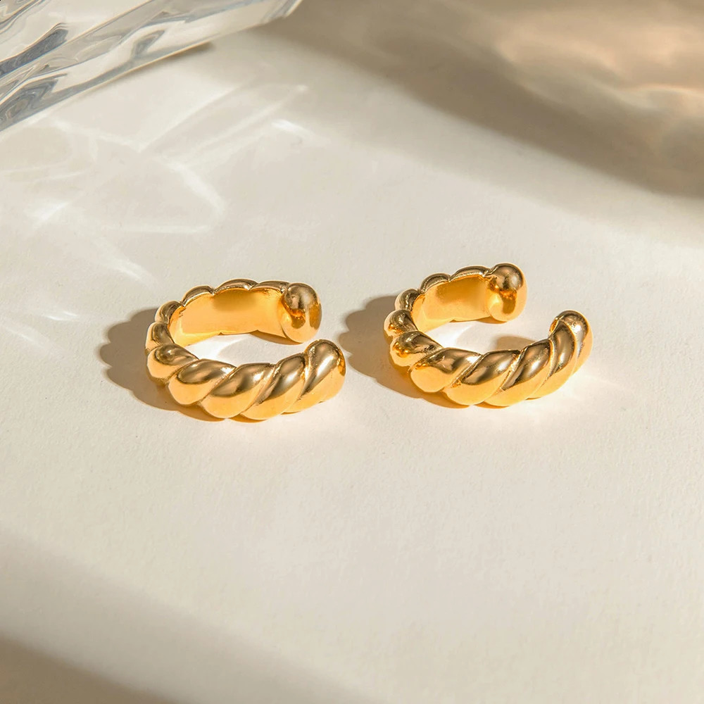 Uworld Stainless Steel Twist Golden Hoop Ear clip Waterproof Metal Unusual Statement Trendy Jewelry for Occident Women Party 250807