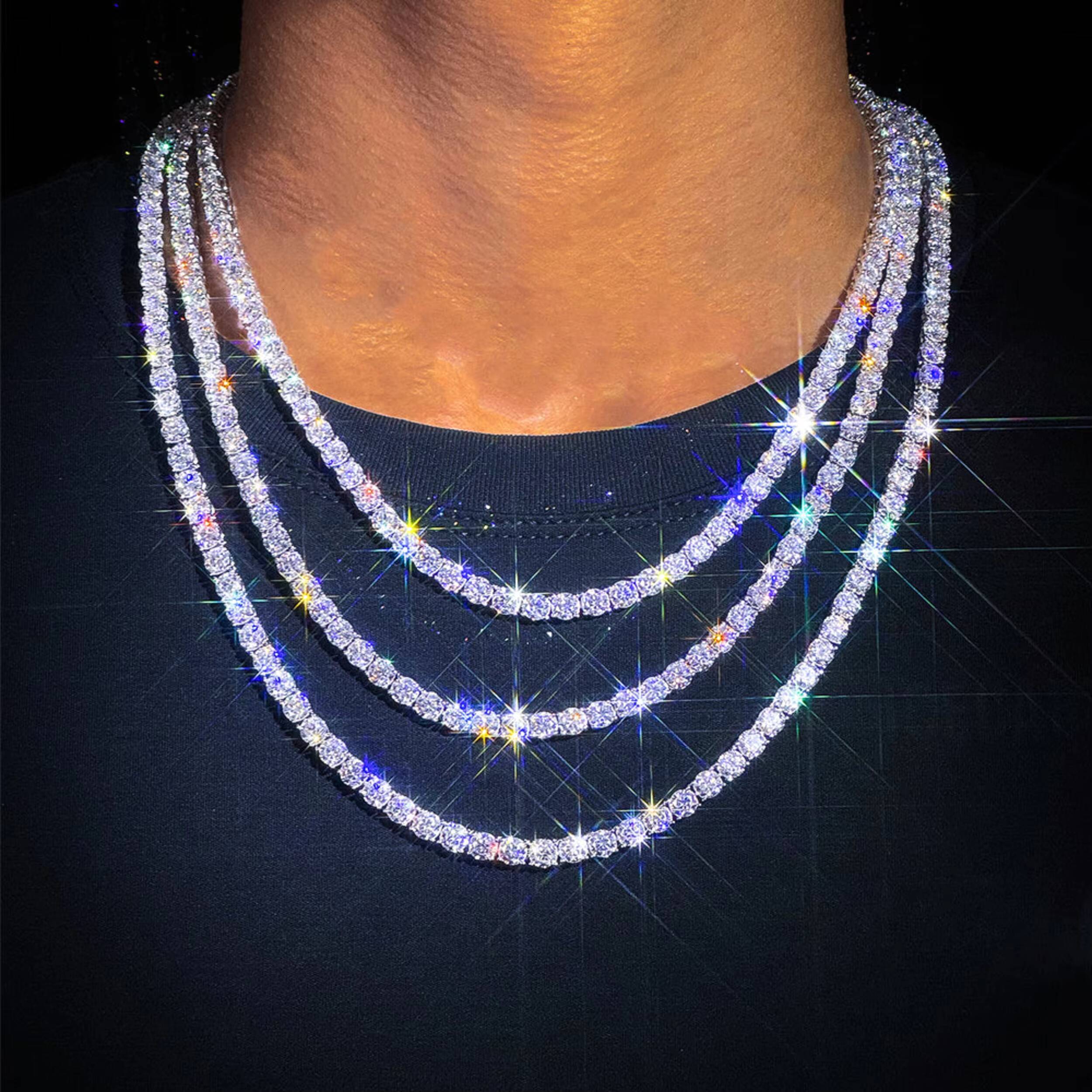 Luxury Gorgeous Moissanite Tennis Necklace 5MM Moissanite Chain 925 Sterling Silver for Men and Women Best Gift for Him Her
