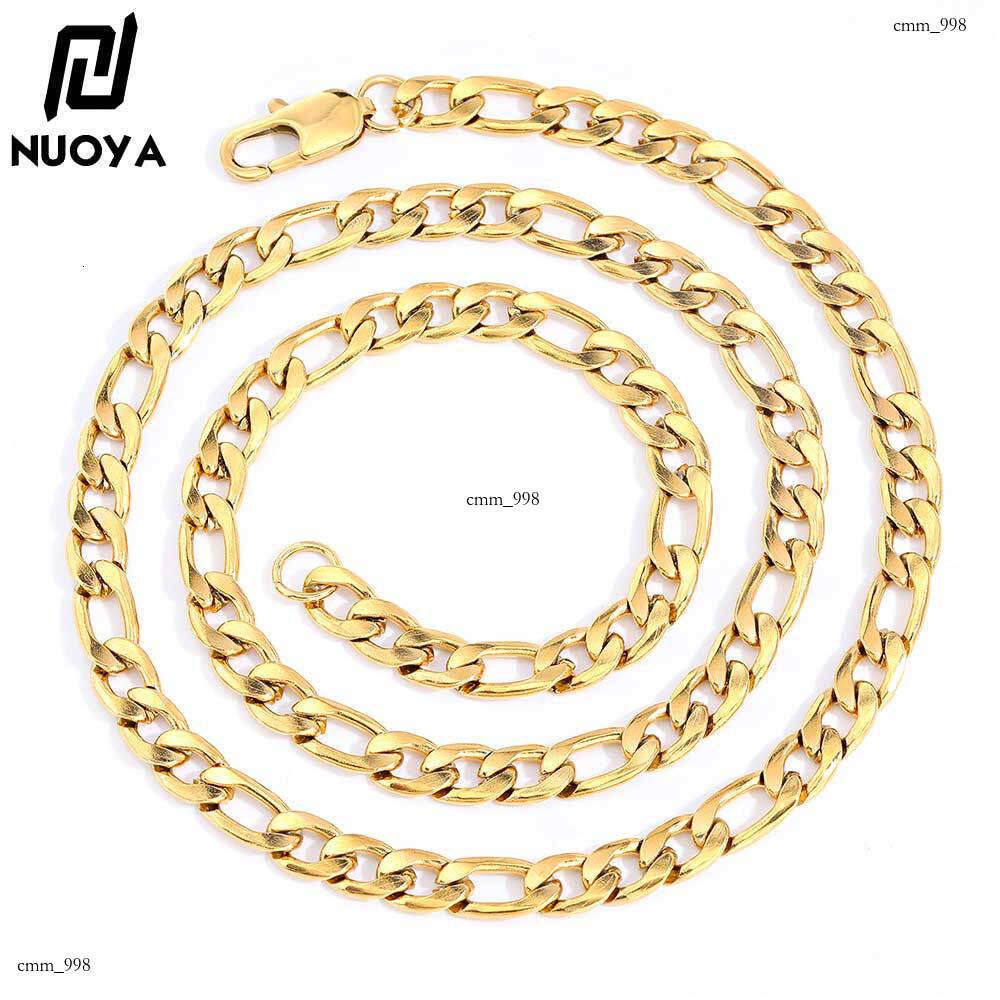 Titanium Japanese Style Buckle Figaro Chain Sterling Silver Men's Hip Hop Gold Necklace