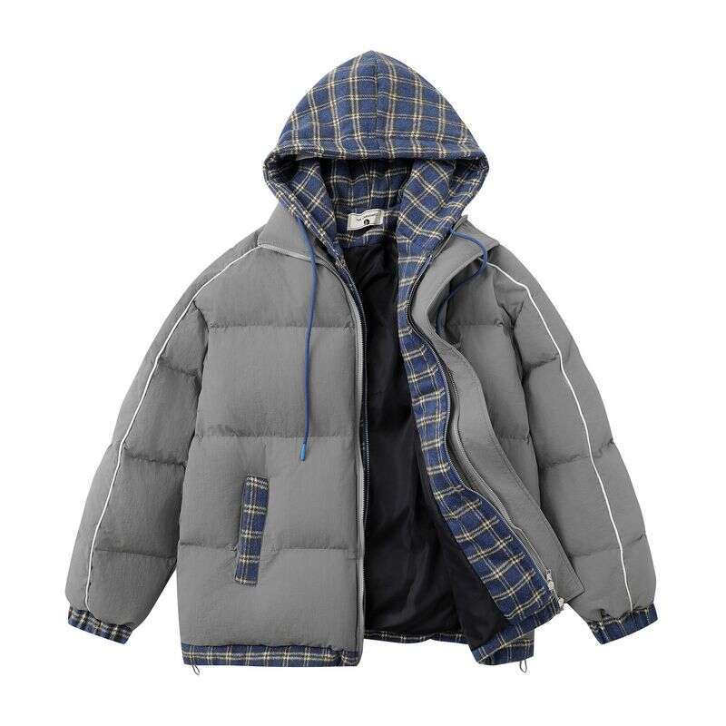 Men's Clothing Retro Two Piece Plaid Hooded Cotton Thick Warm Loose Coat