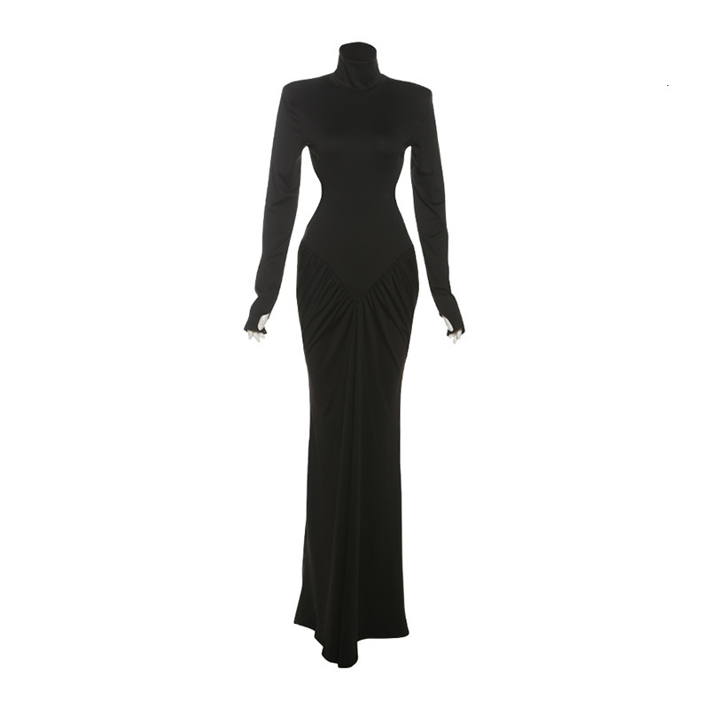 2025 Summer New Womens High Neck Elegant Slim Sexy Backless Solid Color Long Dress