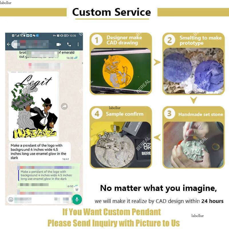 Factory Customized Pendant Men Iced Out Jewelry VVS Moissanite Dias Cuban Chain 3D Custom Name Icy Hip Hop Round Brilliant Dia