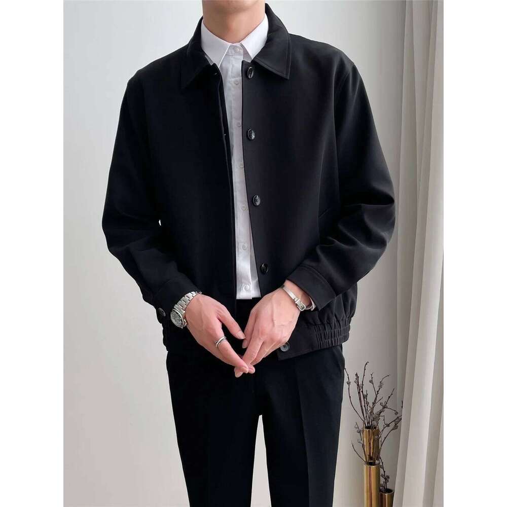 Spring and Autumn New Men's Casual Apricot Lapel Jacket Loose Korean Version of The Trend Short Silhouette Coat Top Men