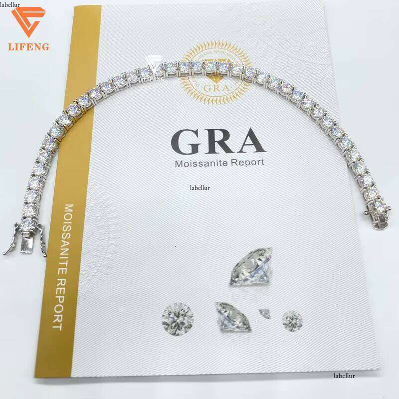 Lifeng 5mm Custom Sterling Sier vvs Moissanite Fine Tennis link chains Necklace Dia Hiphop Jewelry