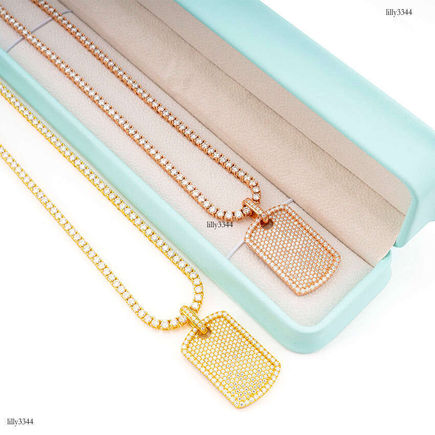 New Iced Out VVS Inlaid Moissanite Rectangular Necklace Trendy Cool Hip-Hop Pendant Versatile