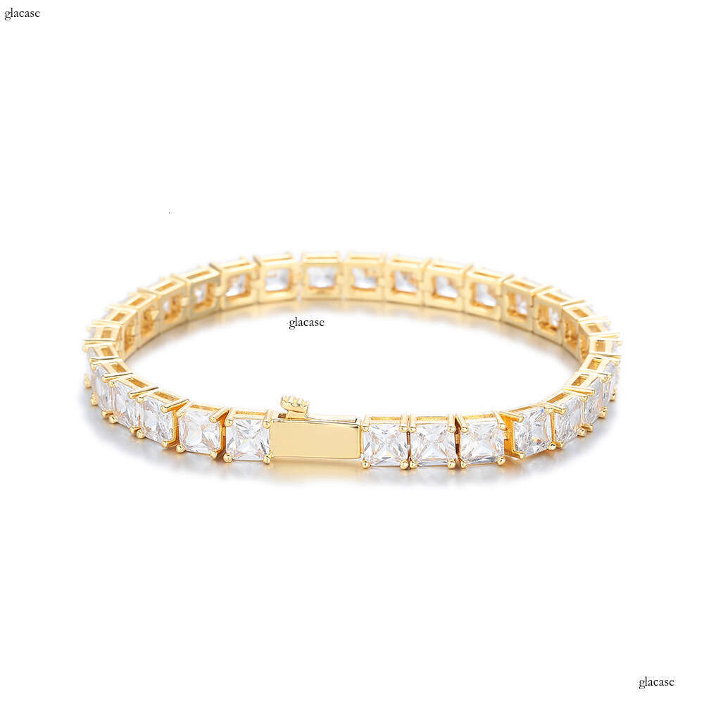 5.5mm Zircon Bracelet Spring Buckle Square Tennis Chain High-end Hip-hop Jewelry Accessories