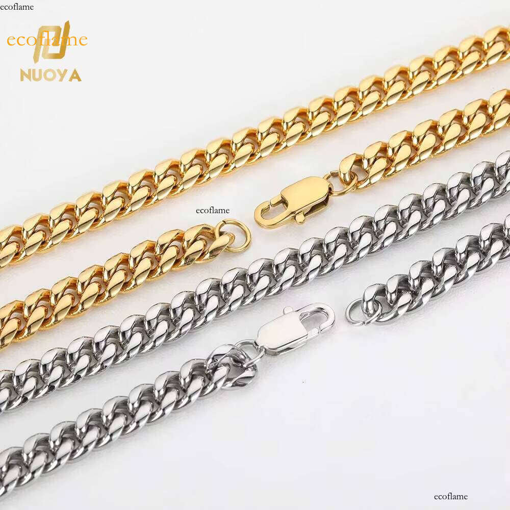 NUOYA Gold Plated 8mm Stainless Steel Sier Polished Miami Cuban Link Chain Bracelet Men Hip Hop Jewelry