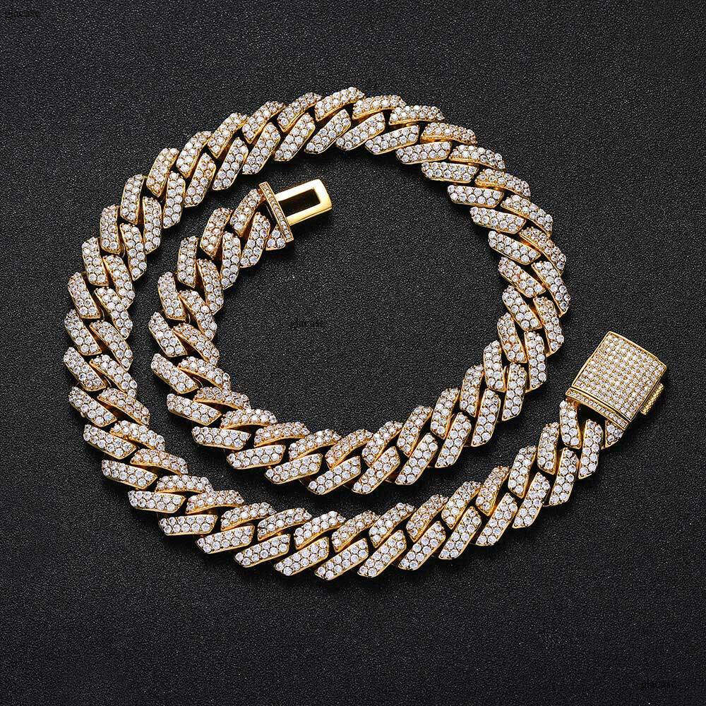 Hip Hop Moissanite chain 15mm Flip Clasp Double Row Full Dia Rhombus Cuban Chain Men's Necklace Jewelry
