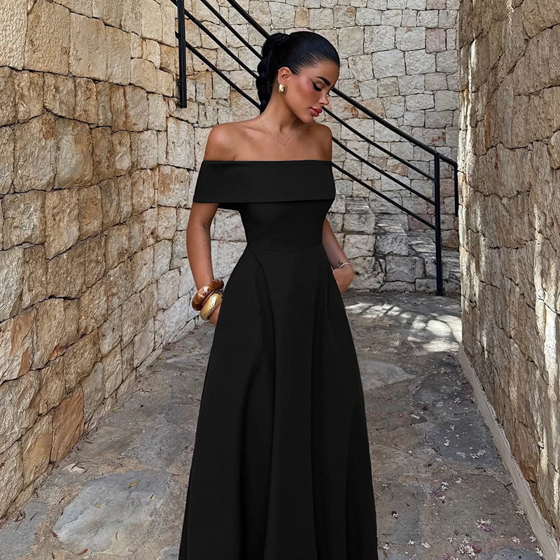 2025 Autumn New Sexy Slim Off-Shoulder Strapless Solid Color Elegant Dress for Women