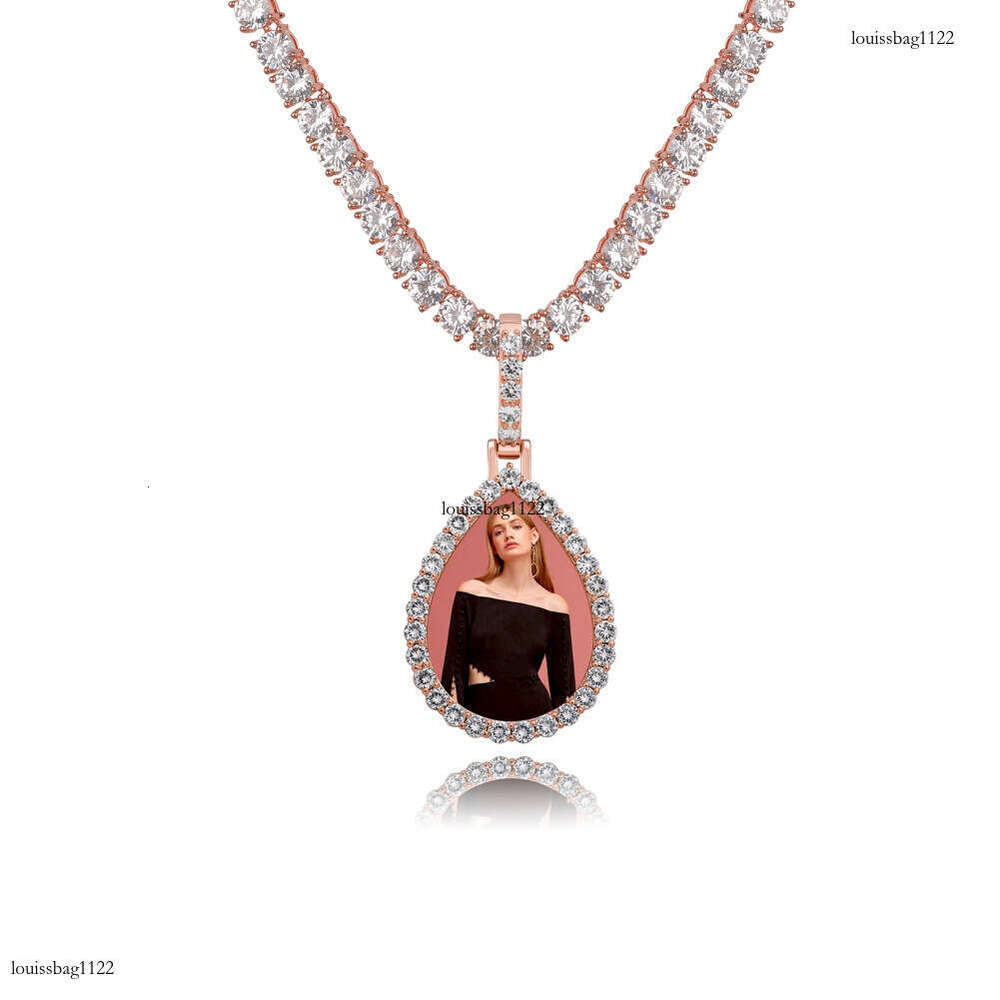 Full Dia Hip-Hop Water Drop Pendant Sterling Silver Moissanite chain Oval Memory Photo Frame Necklace Personalized DIY