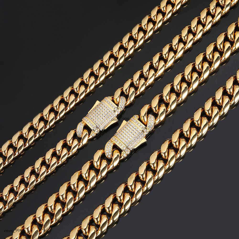 Hip Hop Titanium Jewelry Moissanite chain Spring Clasp Sterling Silver Cuban Chain Gold Necklace for Men