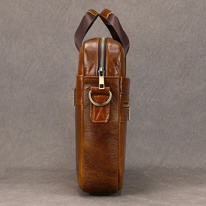 Luufan Genuine Leather Mens Business Handbag 15 Laptop Briefcase Bag Male A4 Document Shoulder Message Computer Bag Work Tote 250804