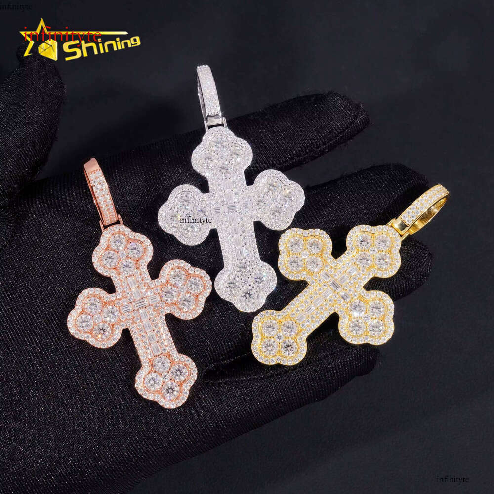 Custom Tennis Chain Sterling Sier Vvs Moissanite Hip Hop Iced Out Jewelry Fashion Cross Pendant