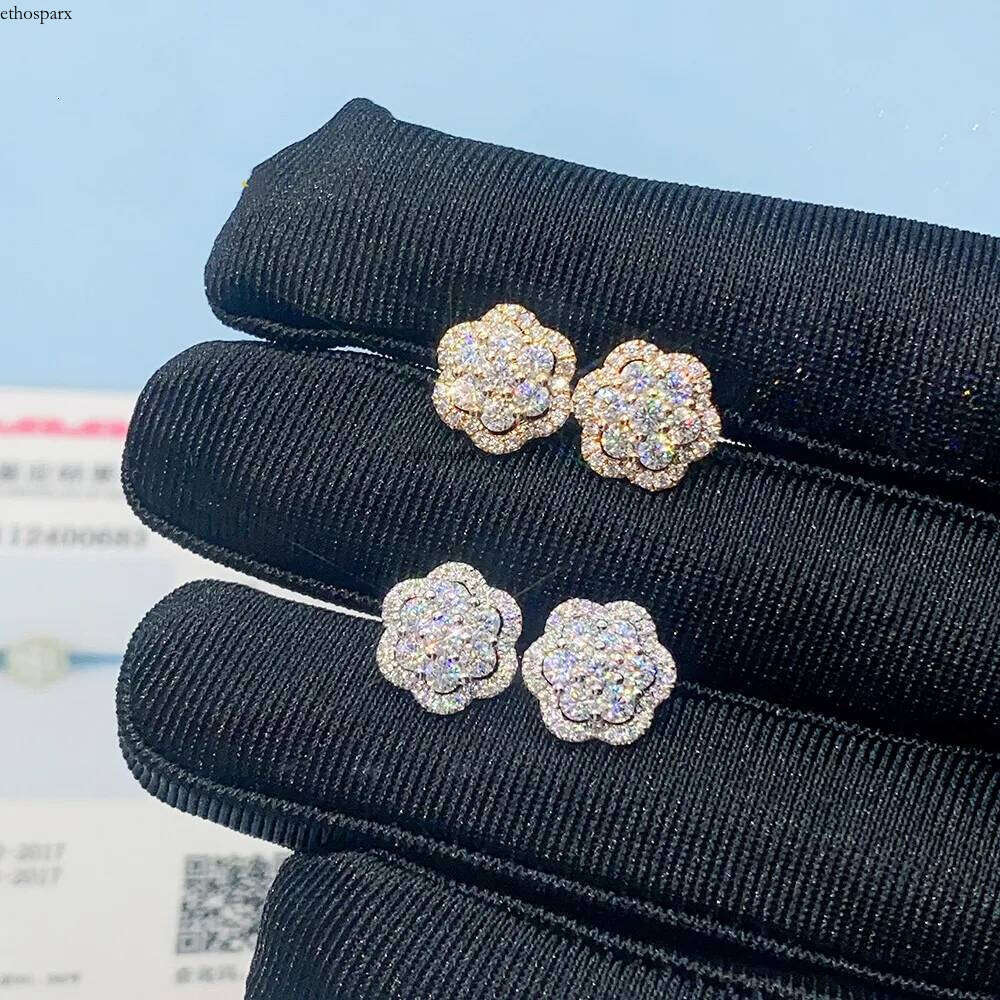 S Moissanite New Flower Earrings For Women Iced Out Ear Studs Pass Dias Tester Hip Hop Jewelry Free Shipping With GRA