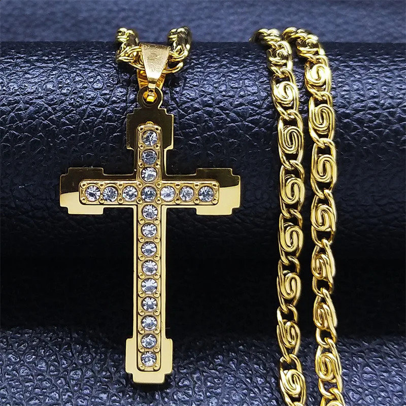 HNSP Stainless Steel Zircon Cross Necklace Pendant For Men Women Jewelry Accessories 250805