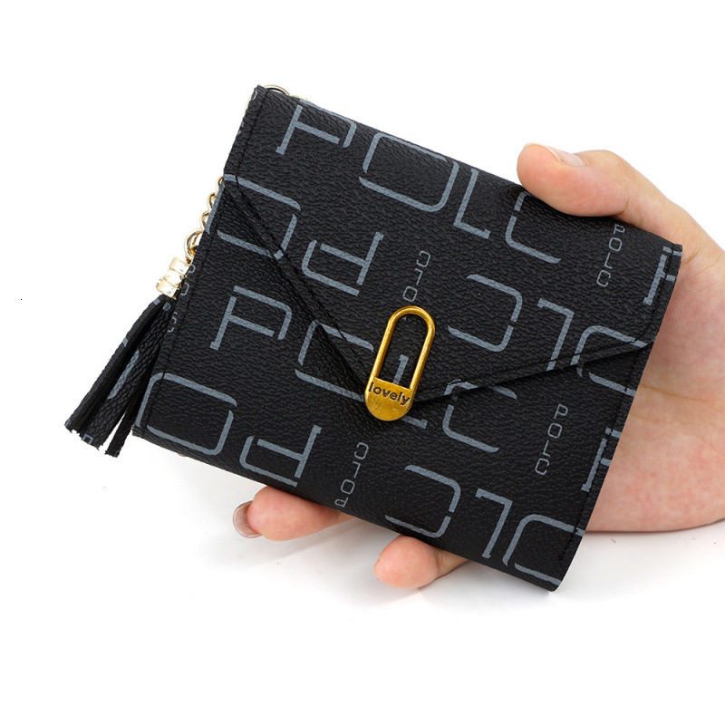 Trendy Letter Luxury Bag Tassel Women's Short Wallet Multi-card Slot Card Holder Small 70% Off ID Holder Women's Money Clip Women's Coi