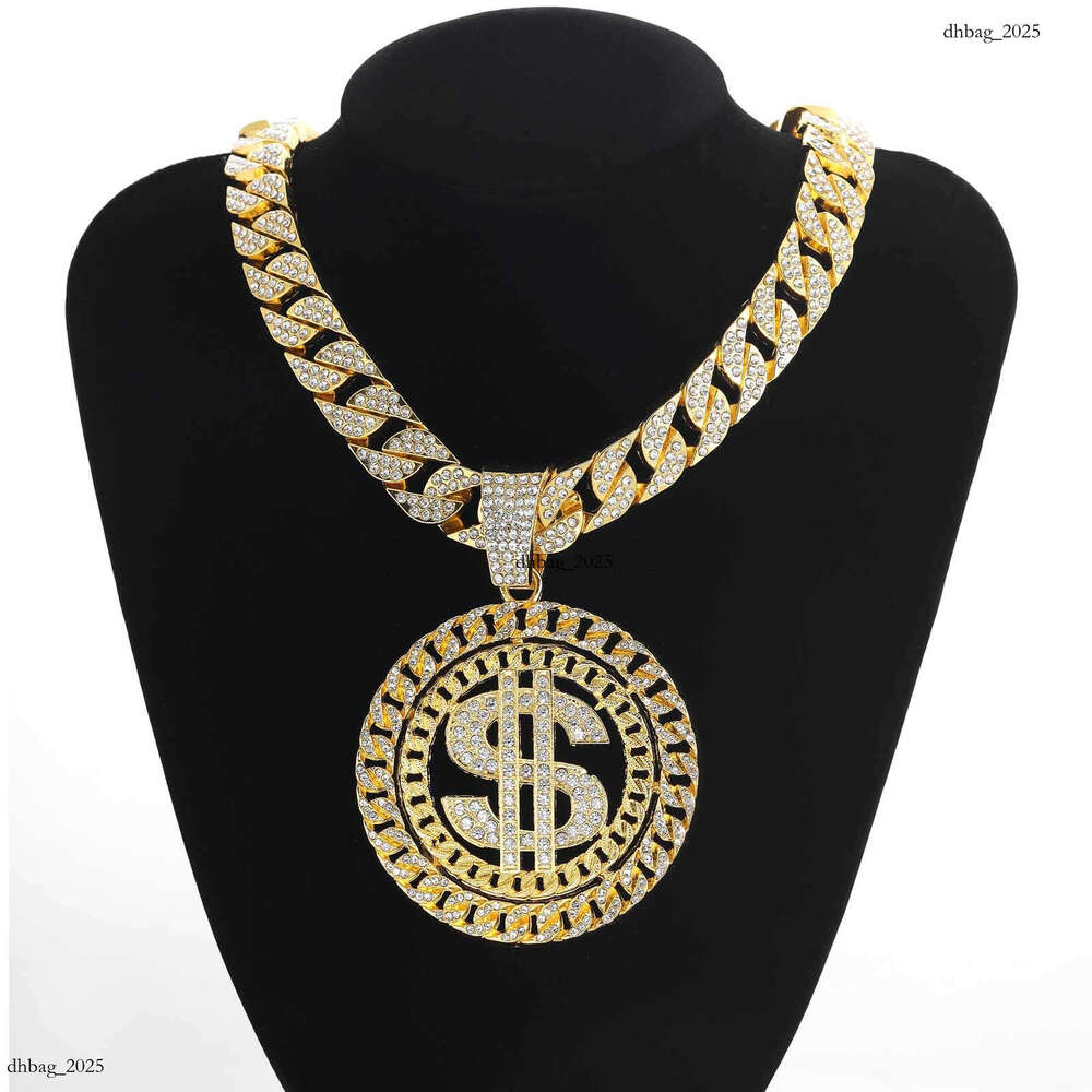 Disc Pendant Full Dia Alloy Trendy Men's Hip Hop Cuban Chain Dollar Necklace