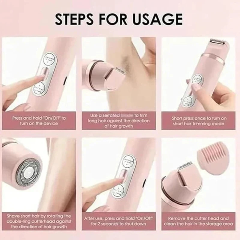 Double Head Electric Epilator For Bikini Leg 2-In-1 Womens Cordless Shaver Painless Body Hair Removal Waterproof Hair Trimmer 250805