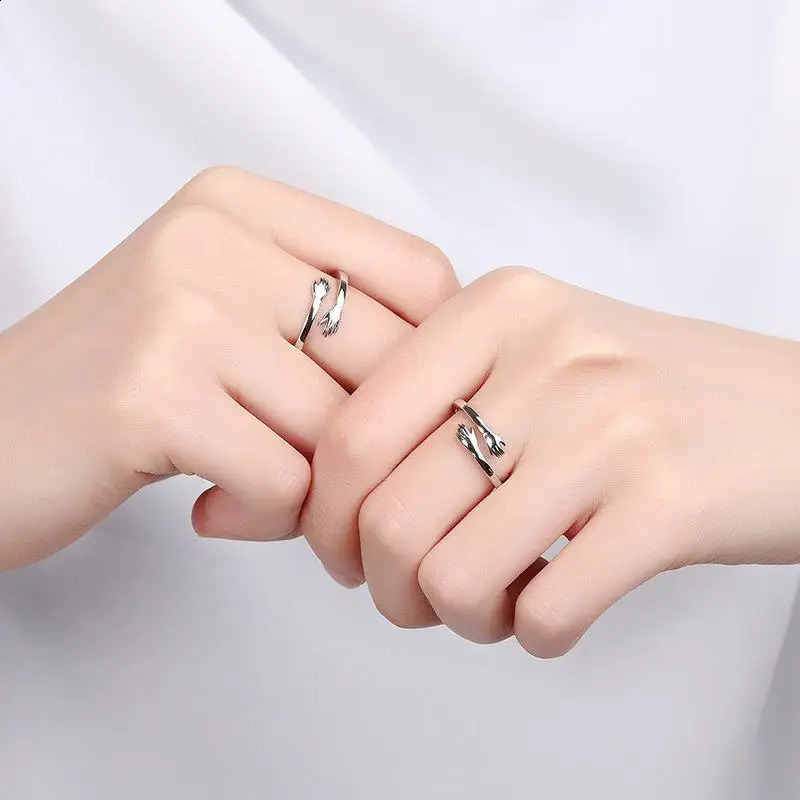 Romantic Hand Hug Rings Gold Silver Color Adjustable Couple Finger Ring Fashion Jewelry For Lovers 250805