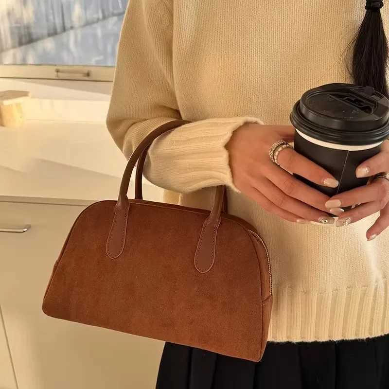 Brown Vintage Suede Tote Bag High Quality Designer Luxury Boston Handbag 2025 Winter New in Womens Bags Korean Hand Bag Ladies Z250809