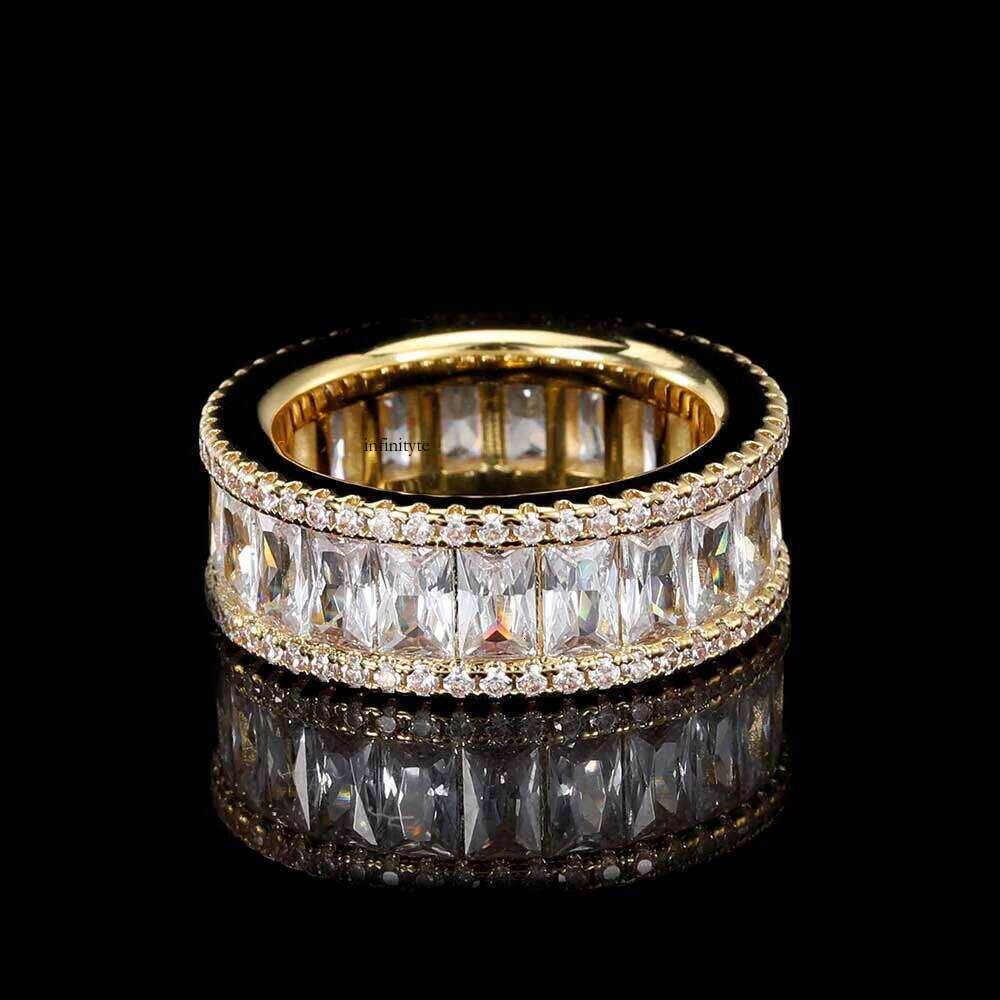 Hip Hop Gold Sier Ring Jewelry Micro Pave Single Row Rectangular Cubic Zirconia Rings Men