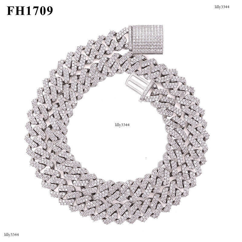 Sterling Silver Inlaid Moissanite chain Cuban Chain 13mm Two Row Stone Dia Hip Hop Jewelry Men's Necklace