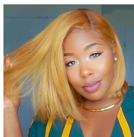 Side Part for Women, Bob Straight Golden Short Hair, Stylish Synthetic Hair Bobo Wig B5
