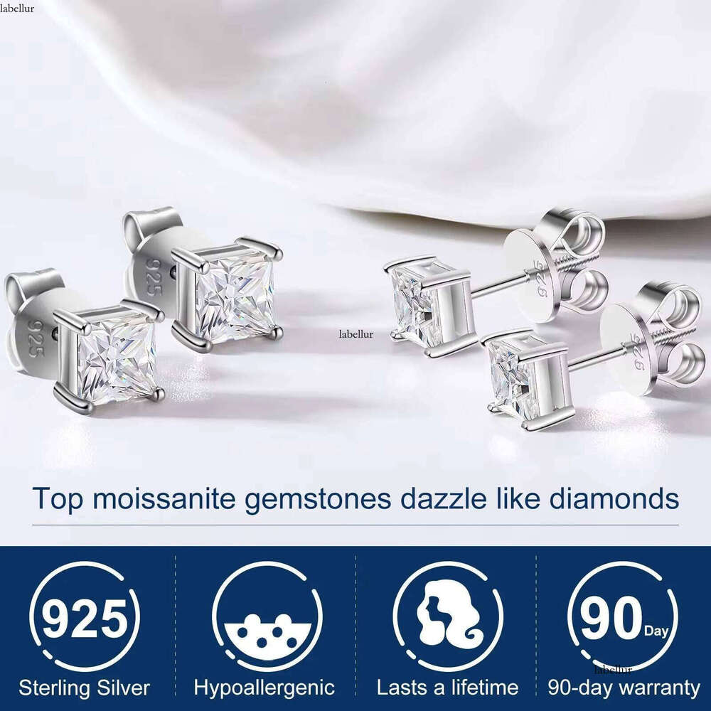 Drop Shipping Factory Direct Sale Sterling Sier 4.5mm-6mm Princess Cut Moissanite Dia Stud Earring for Gift