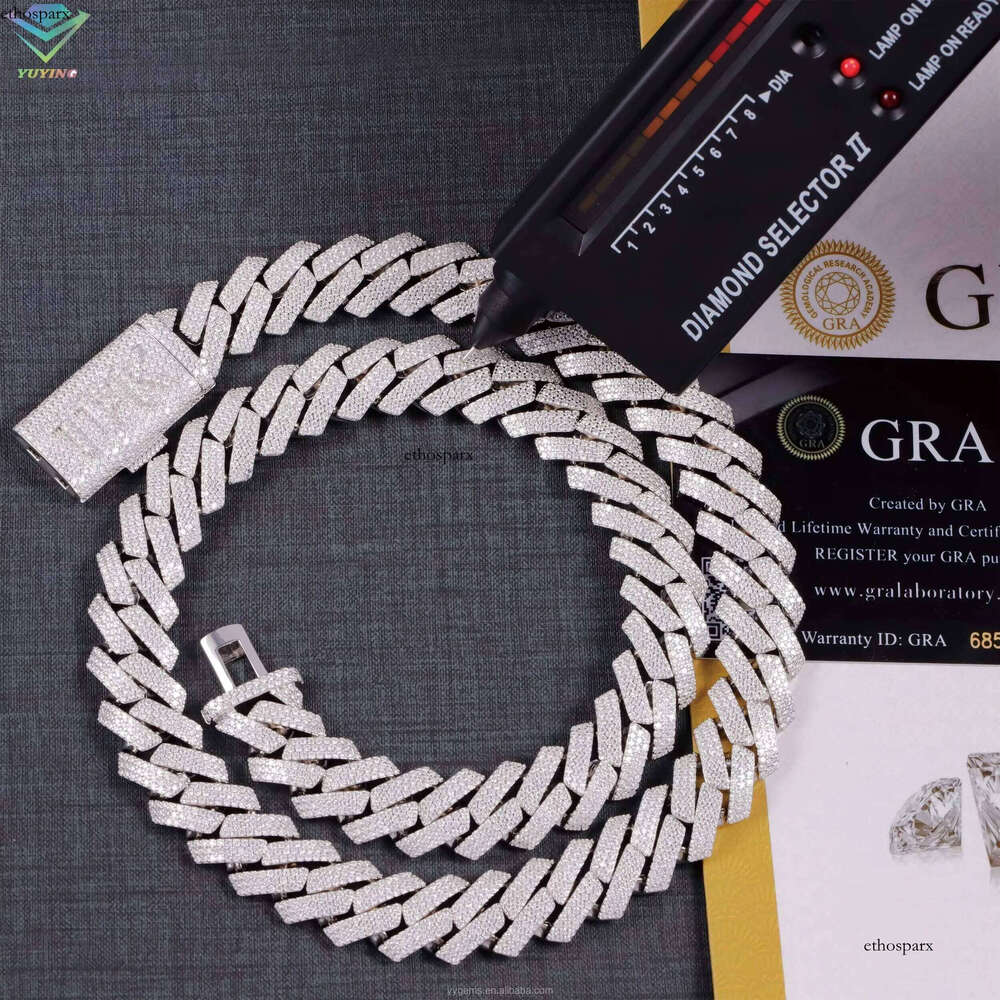 Fine Jewelry Heavy Link Necklace 3rows 15mm Sterling Sier VVS Moissanite Iced Out Dia Cuban Chain for Men