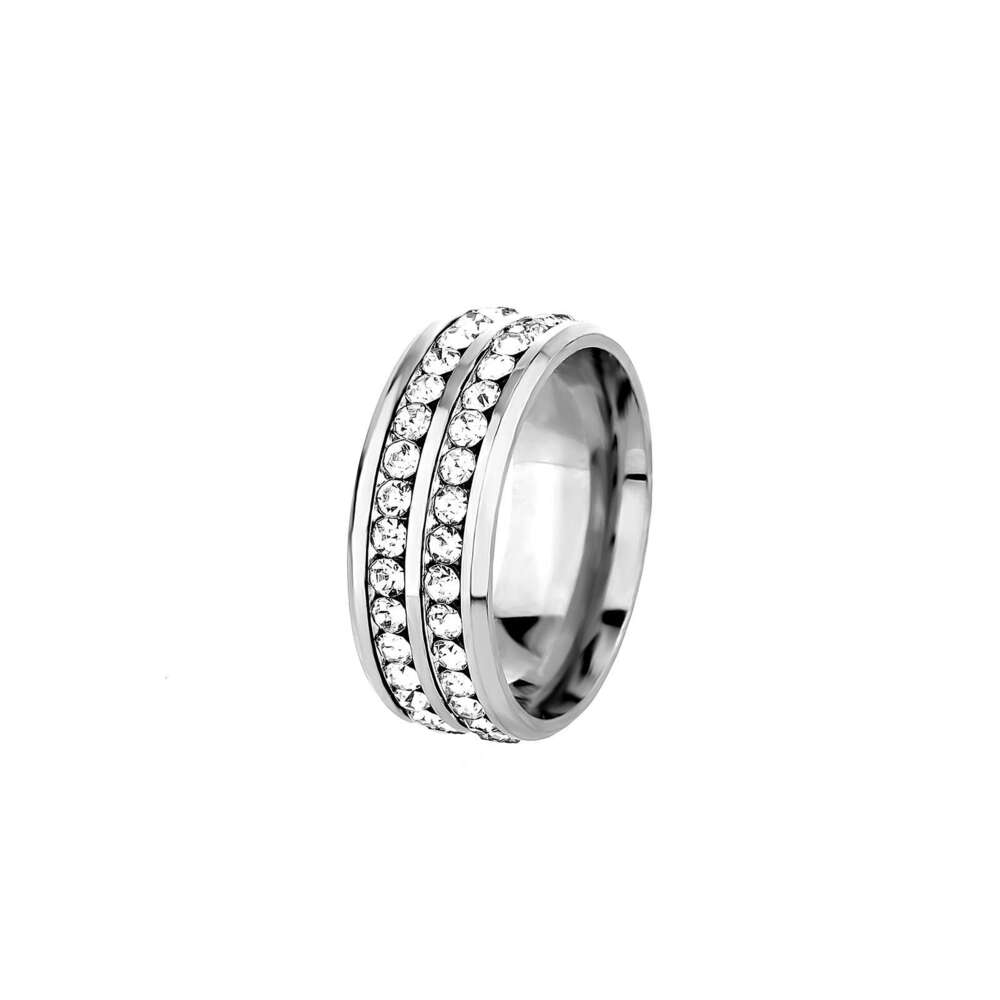 Square Zircon Titanium Inlaid Sterling Silver Couple Diamond Popular Ring
