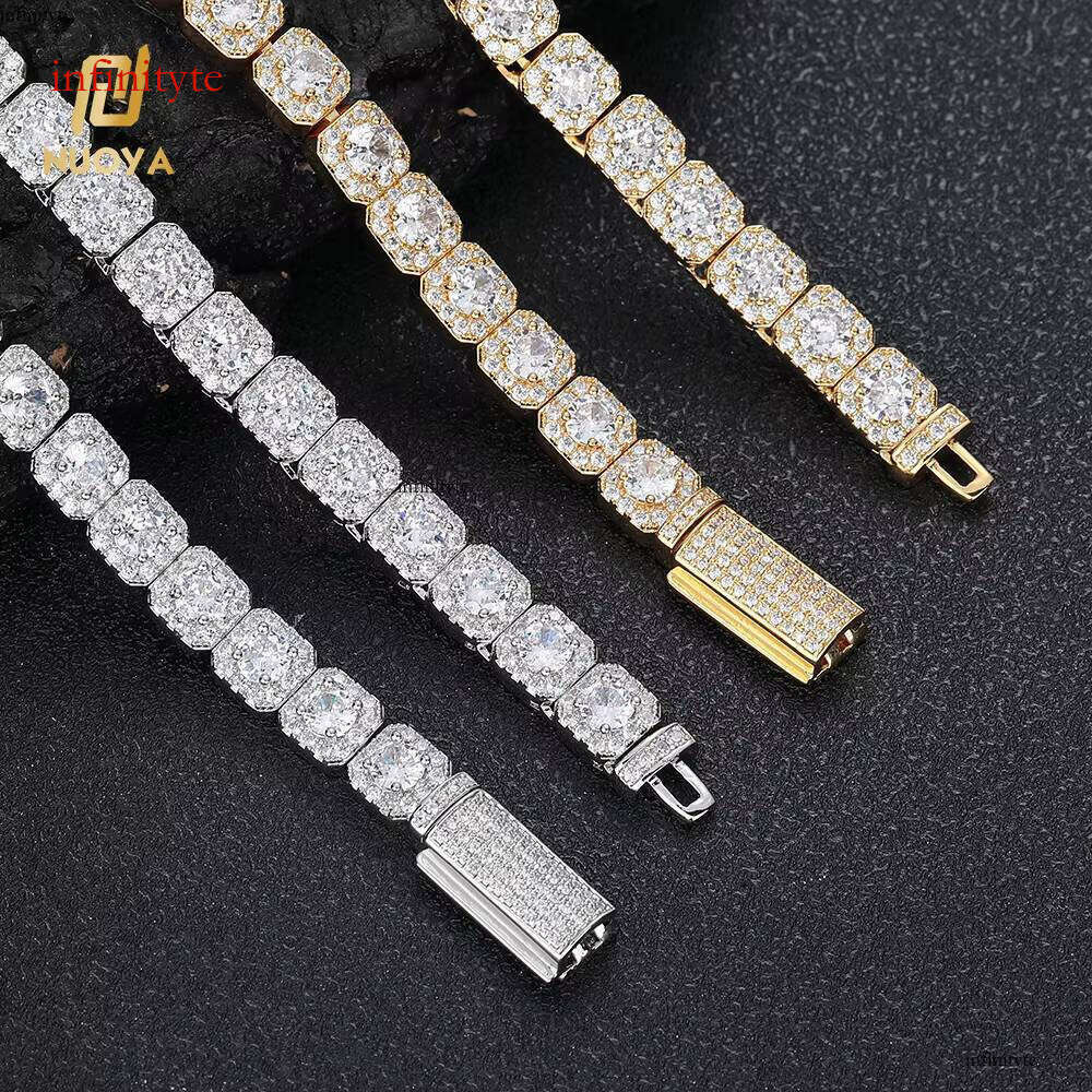 NUOYA 7mm Cluster Tennis Chain Bracelet Gold Sier Plated Iced Out Shiny Dia Hip Hop Jewelry Gift
