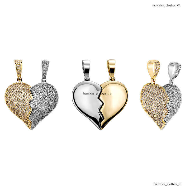 Trendy Combination Necklace Hip-Hop Gold-Plated Full Moissanite chain Men's Fashion Heartbreak Pendant Jewelry