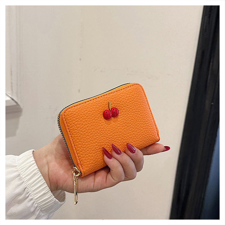 Zipper New Style Women's Cherry High-end Accordion Card Holder Multi-card Luxury Bag Designer Bag Slot Wallet Trendy Cross-border Wholesale Solid