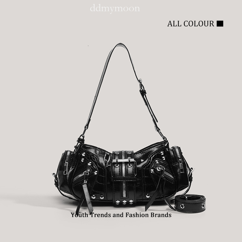 2025 New Hot Girl Motorcycle Single Shoulder Crossbody Rivet Commuter Underarm Bag ddmymoon