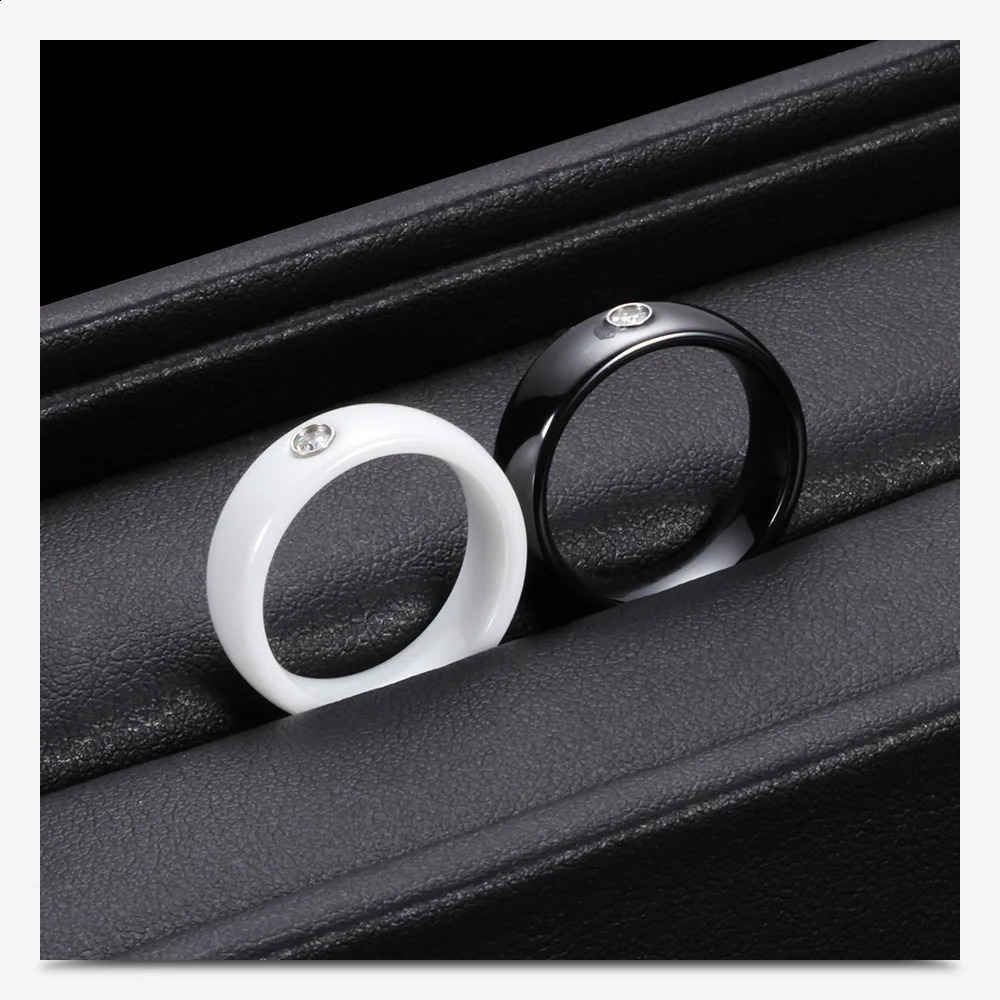 6MM Zircon Ceramic Ring For Women Finger jewelry Accessories Black White Color US Size 6-9 waterproof Anti-fading 250805