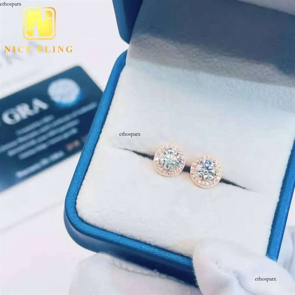 Ear Studs Moissanite Jewelry VVS Dia Round 8mm 9mm 11mm Sterling Sier Stud Earring for Women
