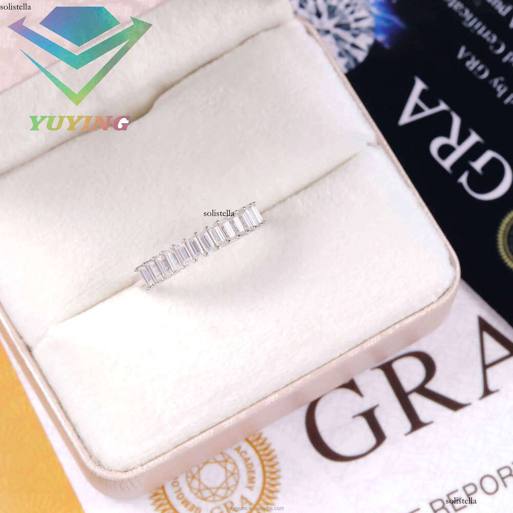 Custom Emerald Cut Dia Wedding Fine Jewelry Gold Eternity Band VVS Moissanite Engagement Ring