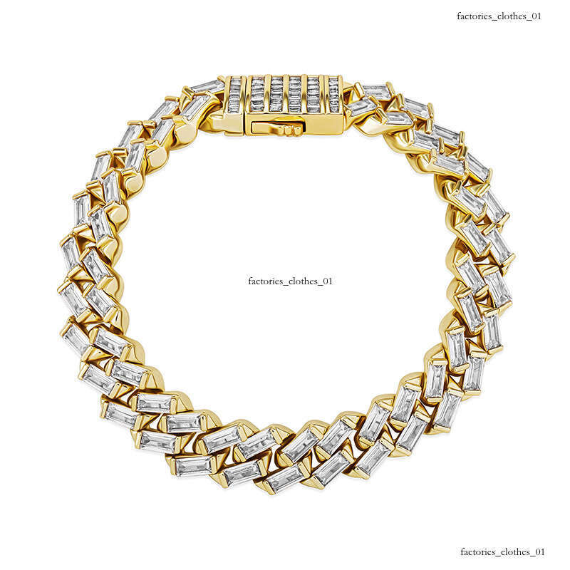 INS 12mm Square Moissanite chain Spring Clasp Cuban Necklace Unisex Hip Hop Bracelet Jewelry