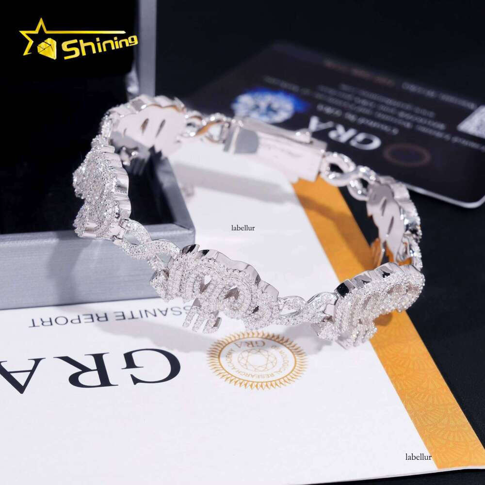 Fashion Fine Sterling Sier Vvs Moissanite Lab Dia Hip Hop Iced Out Jewelry Cuban Link Chain Bracelet Men
